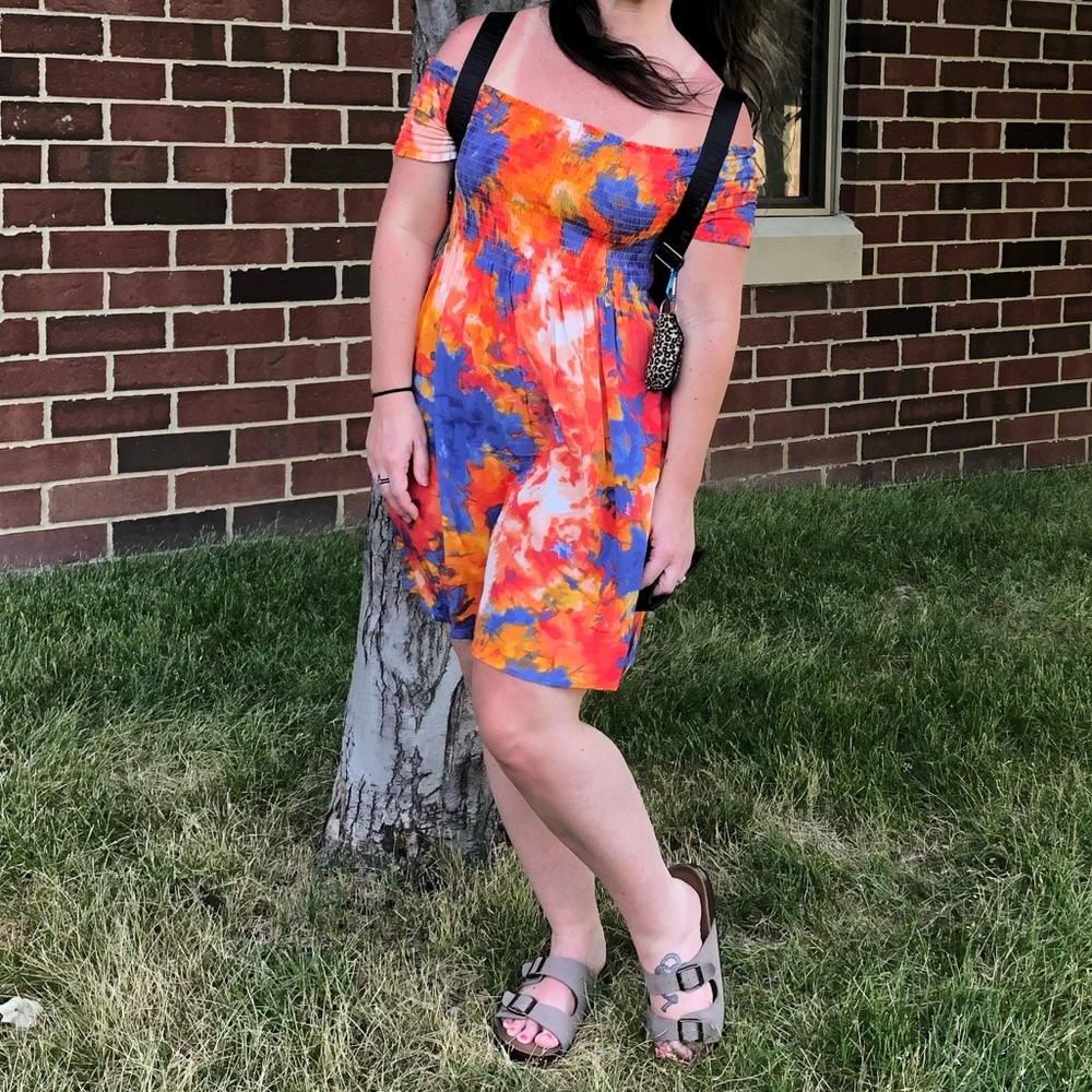 Super cute multicolored off shoulder dress